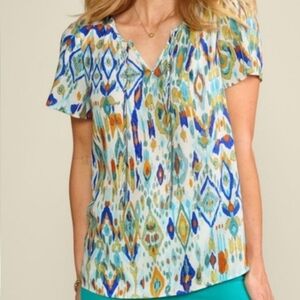 NWOT Soft Surroundings Gauzi Francesca Clip Dot Ikat Blouse